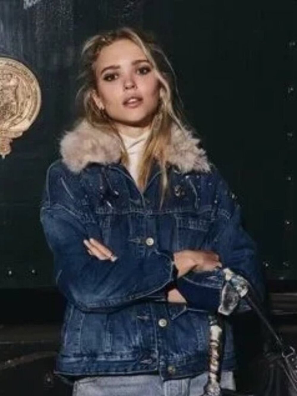 Free People Opal Swing Denim Jacket REMOVABLE Faux Fur Collar NWT XL